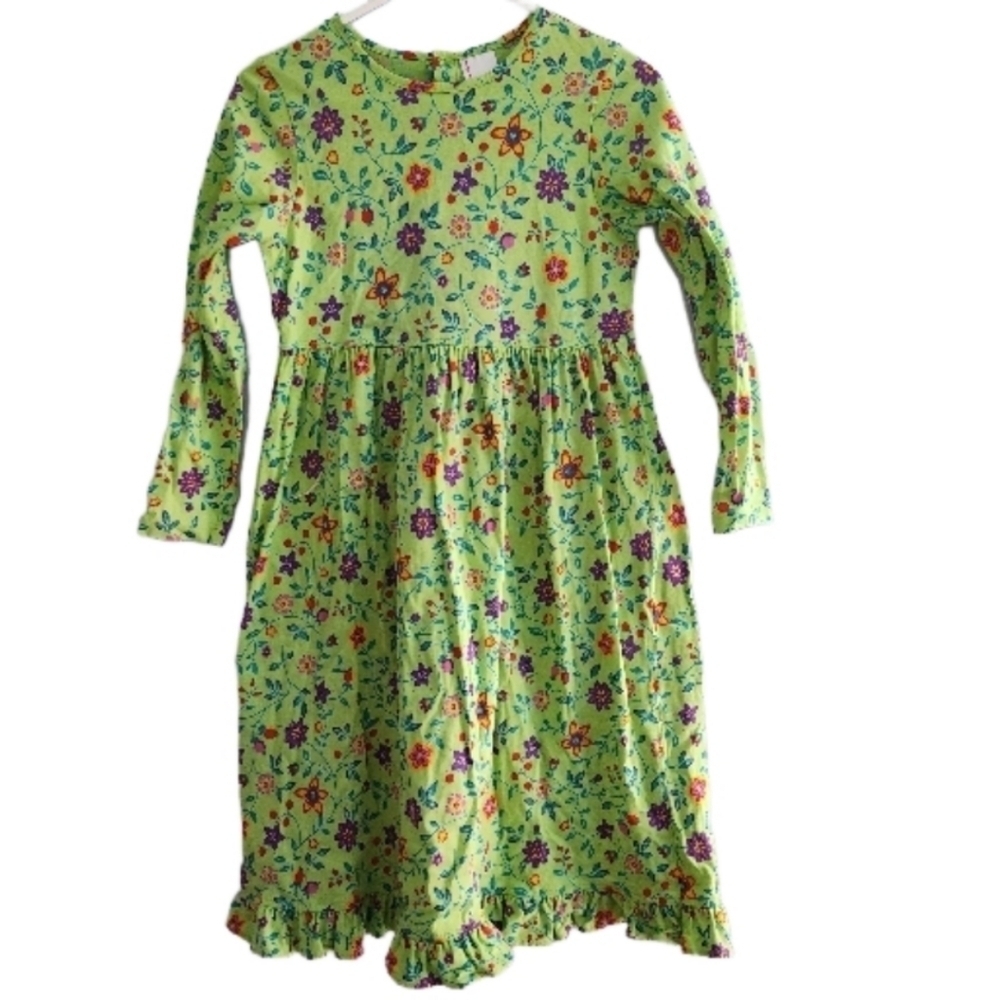 Hanna Anderson girl's floral dress with ruffle hem 140 Green